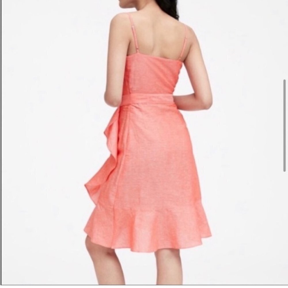 Banana Republic Linen Cotton Blend Faux Wrap Dress Coral Size 8P - Picture 2 of 6